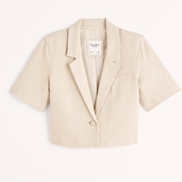 Abercrombie White Linen Cropped blazer Large - Picture 1 of 6